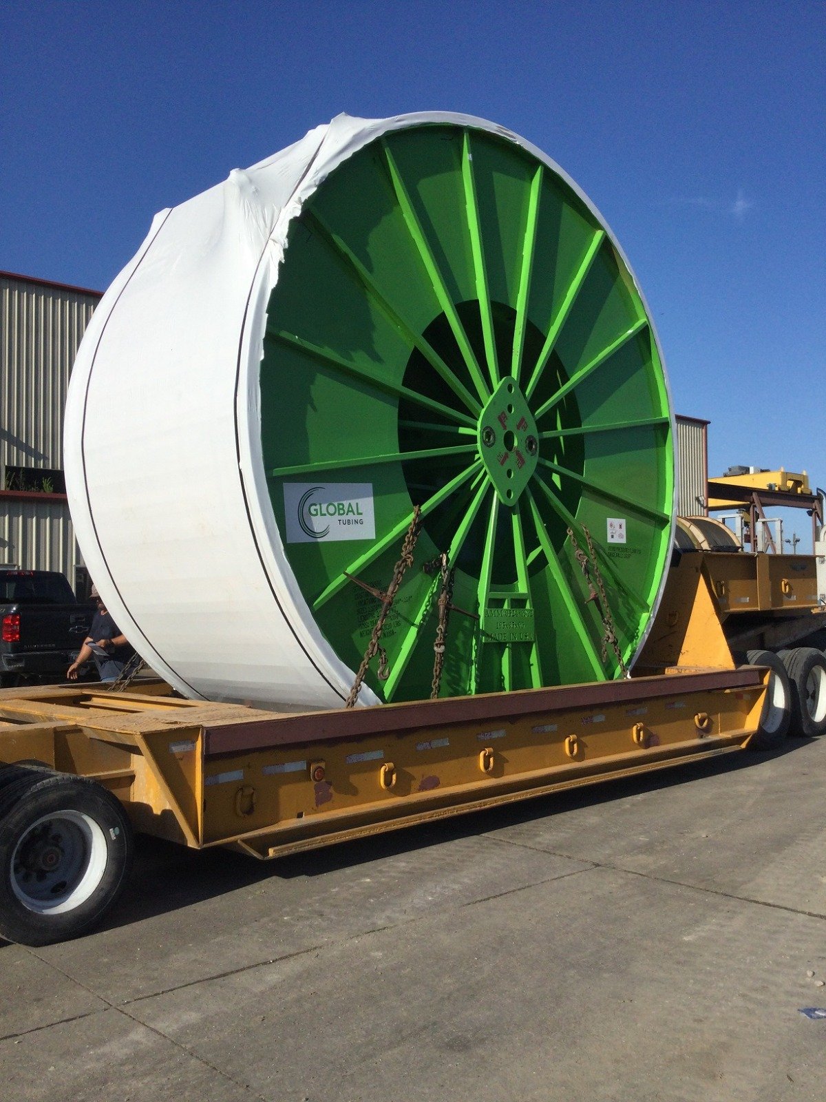 Oversized industrial reel on specialised transport